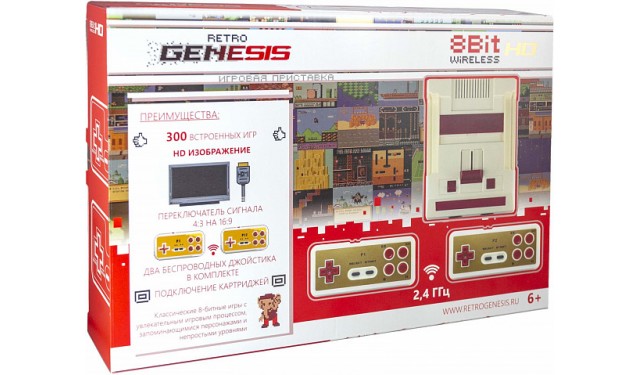 Игровая приставка Retro Genesis 8 Bit HD Classic + 300 игр (модель: C-56b, Серия: C-50, HDMI кабель, 2 беспроводных li-ion джойстика)